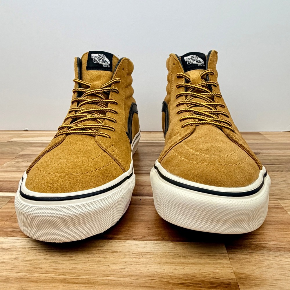 Vans Sk8-Hi Suede Mustard Yellow Black High Top Sneakers Mens 7.5 Womens 9 - Picture 3 of 9